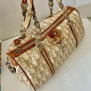 Christian Dior Trotter Romantic Hand Bag PVC Leather Beige  Auth